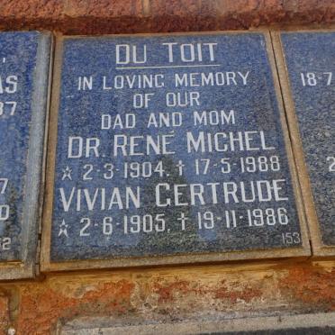 TOIT Rene Michel, du 1904-1988 &amp; Vivian Gertrude 1905-1986