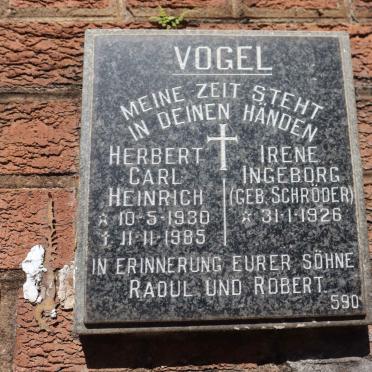 VOGEL Herbert Carl Heinrich 1930-1985 &amp; Irene Ingeborg SCHRODER 1926-