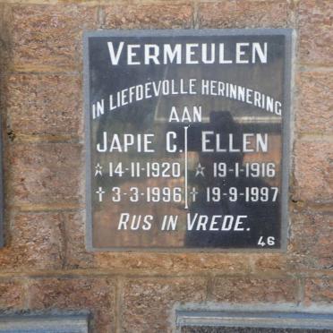 VERMEULEN Japie C. 1920-1996 &amp; Ellen 1916-1997