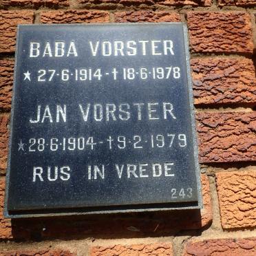 VORSTER Jan 1904-1979 &amp; Baba 1914-1978