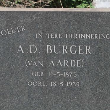BURGER A.D. nee VAN AARDE 1875-1939