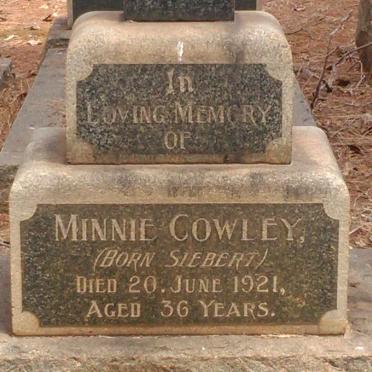COWLEY Minnie nee SIEBERT -1921