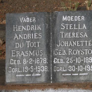 ERASMUS Hendrik Andries du Toit 1878-1938 & Stella Theresa Johanette ROYSTON 1895-1959