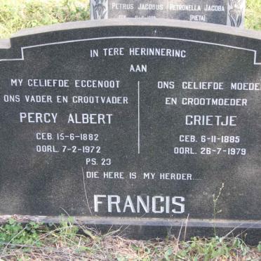 FRANCIS Percy Albert 1882-1972 &amp; Grietje 1885-1979