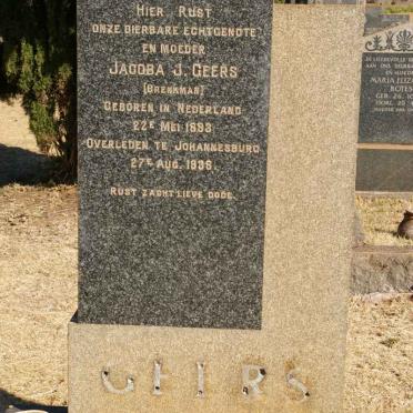 GEERS Jacoba J. nee BRENKMAN 1893-1938
