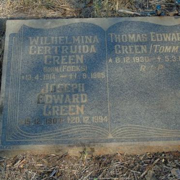 GREEN Joseph Edward 1907-1994 &amp; Wilhelmina Gertruida nee FOCKS 1914-1985