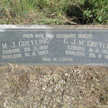 GREYLING M.J. 1891-1957 & C.J.M. 1902-1967