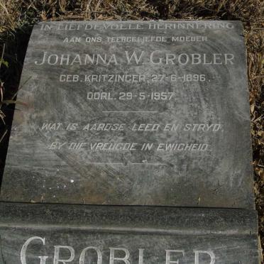 GROBLER Johanna W. nee KRITZINGER 1896-1957