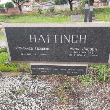 HATTINGH Johannes Hendrik 1895-1986 &amp; Anna Jacoba VAN AS 1894-1965