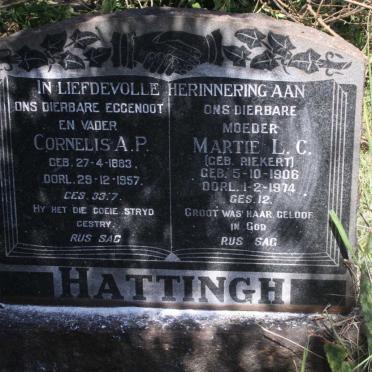 HATTINGH Cornelis A.P. 1883-1957 &amp; Martie L.C. RIEKERT 1906-1974