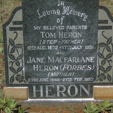 HERON Tom 1872-1951 & Jane Macfarlane FORBES 1868-1957