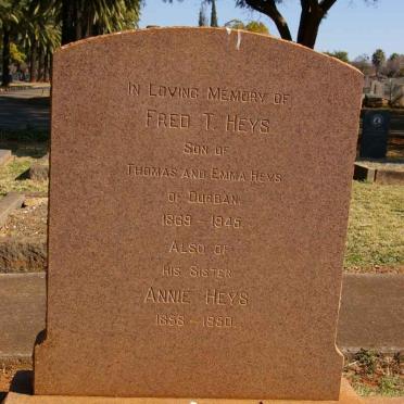 HEYS Fred T. 1869-1945 :: HEYS Annie 1858-1950
