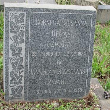 HEUNIS Cornelia Susanna nee ZWART 1909-1994 :: ZWART Ian Jacobus Nicolaas 1959-1959