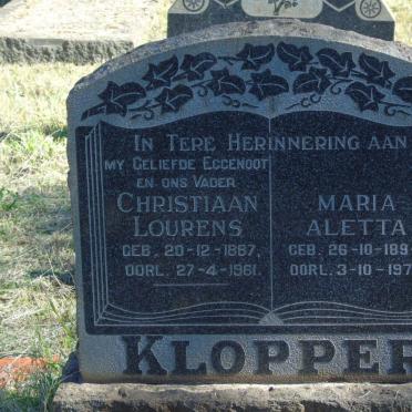 KLOPPER Christiaan Lourens 1887-1961 &amp; Maria Aletta 1894-1979