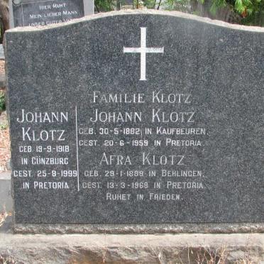 KLOTZ Johann 1882-1959 &amp; Afra 1889-1969 :: KLOTZ Johann 1918-1999