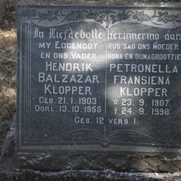 KLOPPER Hendrik Balzazar 1903-1955 & Petronella Fransiena 1907-1998