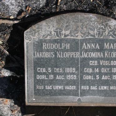 KLOPPER Rudolph Jakobus 1869-1959 & Anna Maria Jacomina VOSLOO 1872-1954