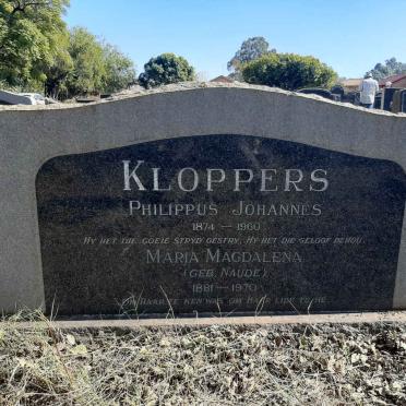 KLOPPERS Philippus Johannes 1874-1960 &amp; Maria Magdalena NAUDE 1881-1970