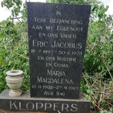 KLOPPERS Eric Jacobus 1897-1973 &amp; Maria Magdalena 1902-1987