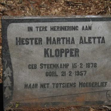 KLOPPER Hester Martha Aletta nee STEENKAMP 1878-1957