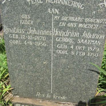 KNOETZE Ignatius Johannes 1870-1956 & Hendrina Johanna SAAYMAN 1879-1950