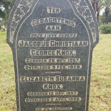 KNOX Jacobus Christiaan George 1857-1928 &amp; Elizabeth Susanna 1857-1925