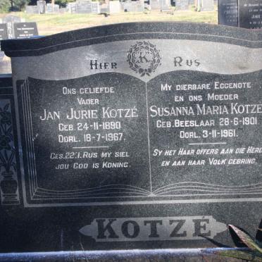 KOTZE Jan Jurie 1890-1967 &amp; Susanna Maria BEESLAAR 1901-1961