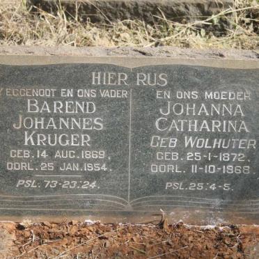 KRUGER Barend Johannes 1869-1954 & Johanna Catharina WOLHUTER 1872-1968