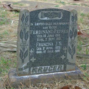 KRUGER Ferdinand Petrus 1912-1951 & Francina J.S. 1920-1998