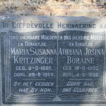KRITZINGER Maria Susanna 1880-1959 :: BORAINE Adriana Josina 1900-1968