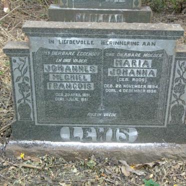 LEWIS Johannes Mechiel Francois 1891-1951 & Maria Johanna ROOS 1894-1956