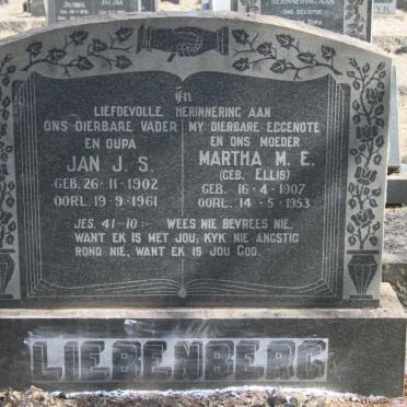 LIEBENBERG J.S. 1902-1961 & M.E. ELLIS 1907-1953