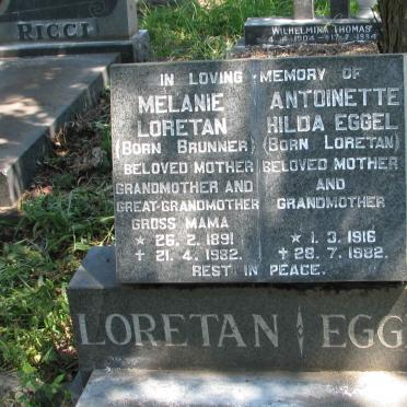 LORETAN Melanie nee BRUNNER 1891-1982 :: EGGEL Antoinette Hilda nee LORETAN 1916-1982