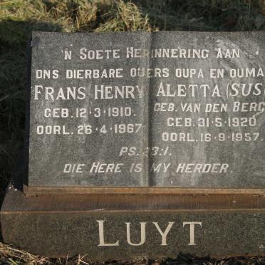 LUYT Frans Henry 1910-1967 & Aletta VAN DEN BERG 1920-1957