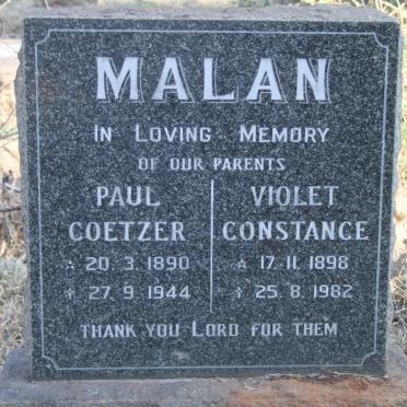 MALAN Paul Coetzer 1890-1944 & Violet Constance 1898-1982