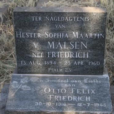 MALSEN Hester Sophia Maartin, v. nee FRIEDRICH 1894-1960 :: FRIEDRICH Otto Felix 1916-1955