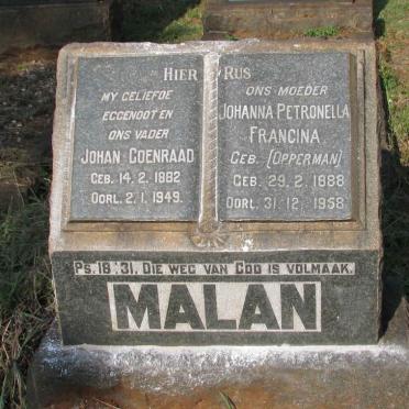 MALAN Johan Coenraad 1882-1949 & Johanna Petronella Francina OPPERMAN 1888-1958