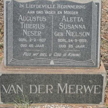 MERWE Augustus Tiberius Neser, van der -1937 & Aletta Susanna NIELSON -1959