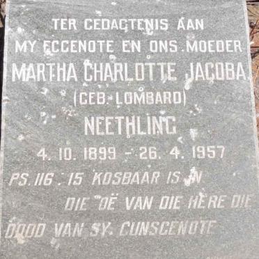 NEETHLING Martha Charlotte Jacoba nee LOMBARD 1899-1957