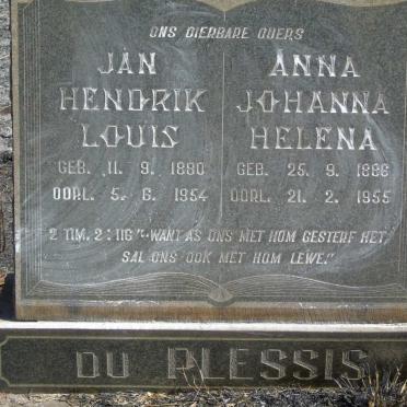 PLESSIS Jan Hendrik Louis, du 1880-1954 & Anna Johanna Helena 1886-1955