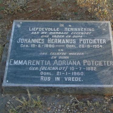 POTGIETER Johannes Hermanus 1880-1954 & Emmarentia Adriana BLIGNAUT 1882-1960