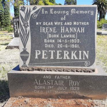 PETERKIN Alastair Roy 1929-1970 &amp; Irene Hannah LAWRIE 1933-1961