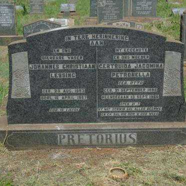 PRETORIUS Johannes Christiaan Lessing 1883-1967 & Gertruida Jacomina Petronella OTTO 1888-1960
