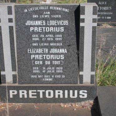 PRETORIUS Johannes Lodevicus 1908-1995 &amp; Elizabeth Johanna DU TOIT 1920-1995