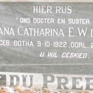 PREEZ Adriana Catharina E.W., du nee BOTHA  1922-1957