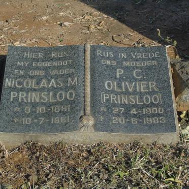 PRINSLOO Nicolaas M. 1881-1961 &amp; P.C. OLIVIER voorheen PRINSLOO 1900-1983