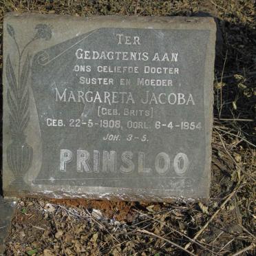 PRINSLOO Margareta Jacoba nee BRITS 1908-1954