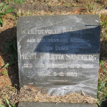 SANDBERG Hester Aletta nee VAN HEERDEN 1884-1963