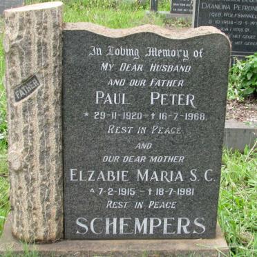 SCHEMPERS Paul Peter 1920-1968 &amp; Elzabie Maria S.C. 1915-1981