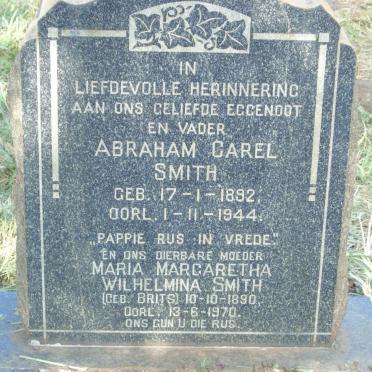SMITH Abraham Carel 1892-1944 &amp; Maria Margaretha BRITS 1890-1970